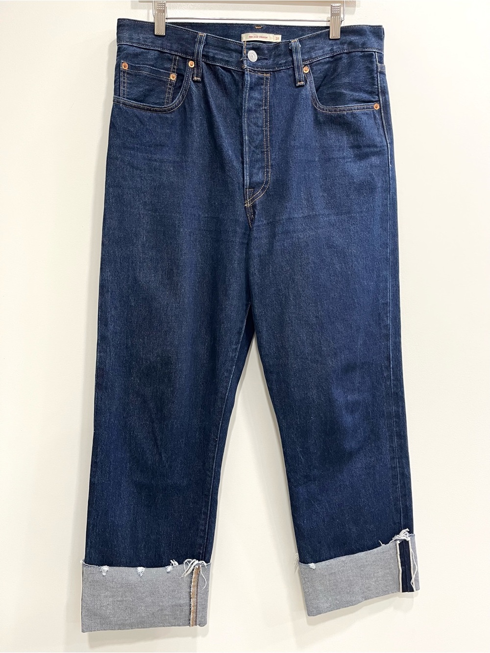Levi’s Premium Denim RIBCAGE Straight Jeans Wide Cuff Selvedge Womans Size 31